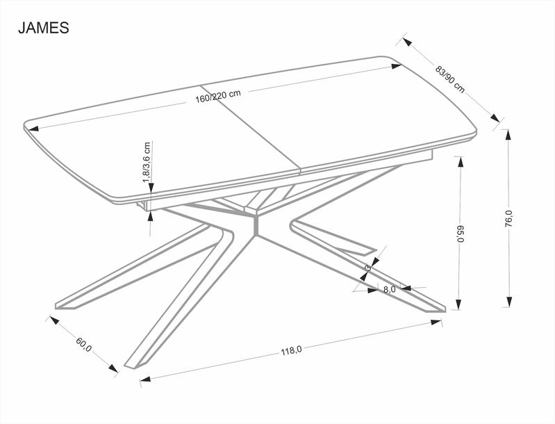 Naturalny stół rozkładany z nogami typu pająk 160-220 JAMES 12 Naturalny stół rozkładany z nogami typu pająk 160-220 JAMES 9