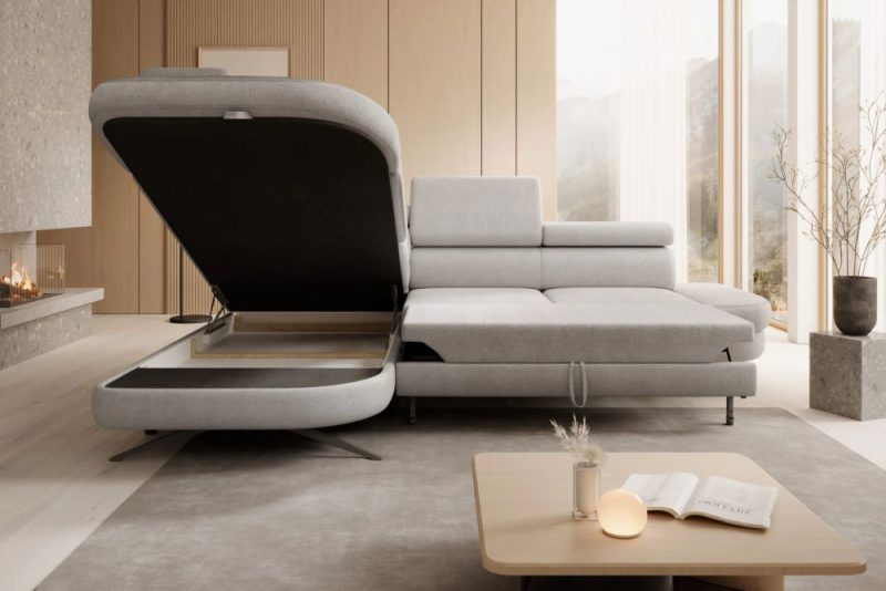 Dlaczego narożnik ze skrzynią na pościel to naprawdę najlepszy wybór do nowoczesnego salonu? 🛋️ 49 Półokrągła sofa narożna ze skrzynią na pościel