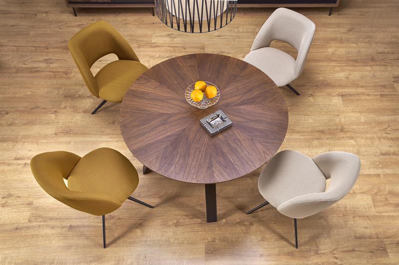 Stylowy stół okrągły orzech z czarnymi nogami 120 DANILO 2 Stół okrągły orzech z czarnymi nogami