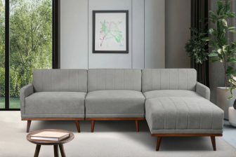 Narożnik L w stylu vintage MODERN RETRO 4 Narożnik L w stylu vintage na wysokich drewnianych nogach