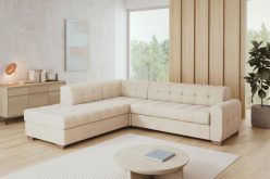 Narożnik ze stałym oparciem z funkcją spania ROYAL 1 6 Beżowy narożnik ze stałym oparciem z funkcją spania