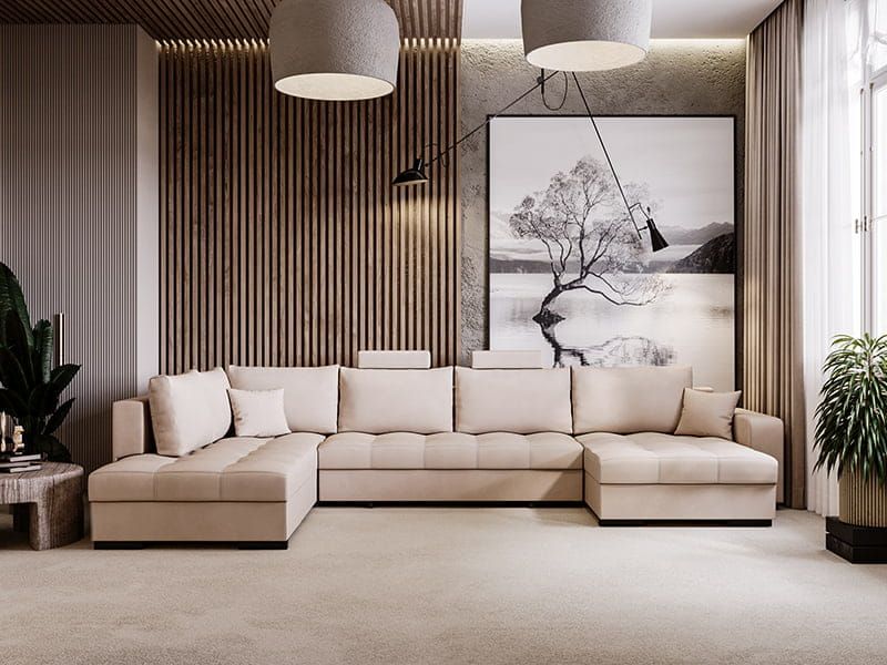 Jak wykorzystać kolor śmietankowy w aranżacjach? ? 46 Śmietankowa rogówka do salonu