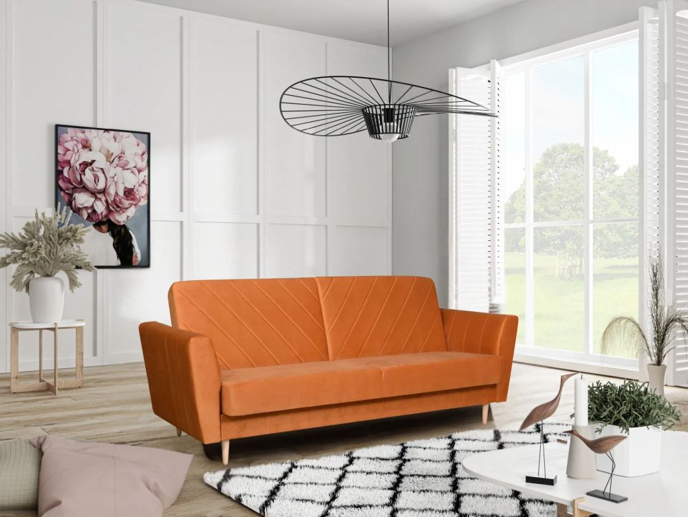 Wersalka na nóżkach BARI PLUS 2 Miodowa wersalka w stylu vintage na drewnianych nóżkach