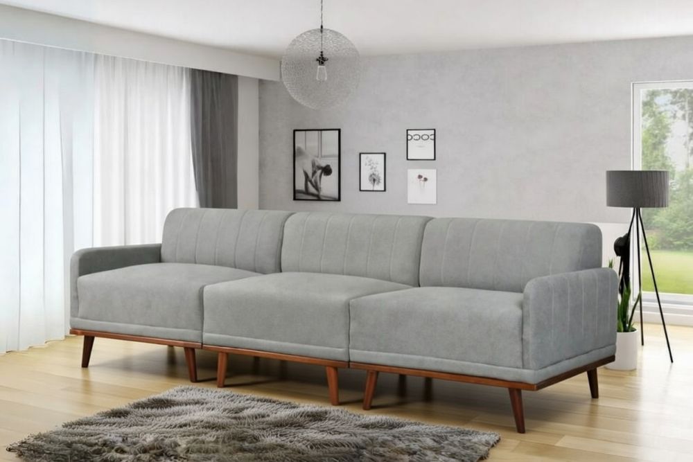 Wypoczynek 3 osobowy w stylu vintage MODERN RETRO 1 Ponadczasowy wypoczynek 3 osobowy na wysokich drewnianych nogach