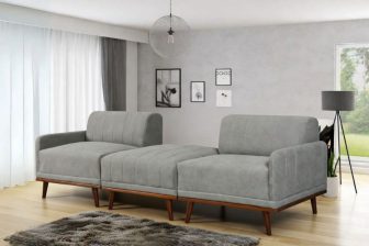 Wypoczynek bez oparcia w stylu vintage MODERN RETRO 3 Wypoczynek 3 osobowy bez oparcia na drewnianych nogach