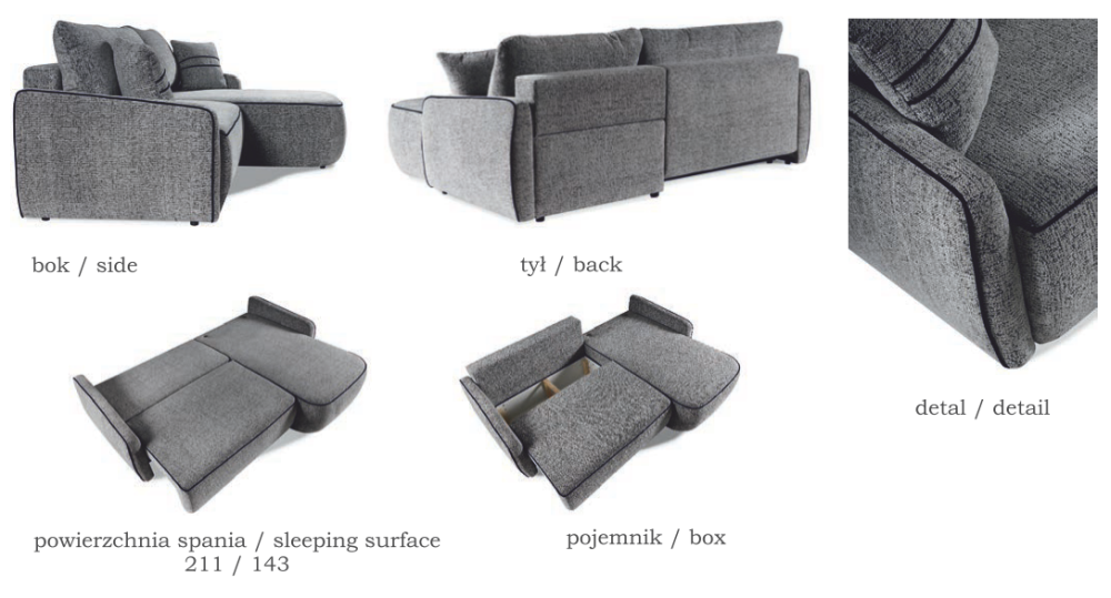 Bardzo ładna rogówka do małego salonu z funkcją spania RICO 1