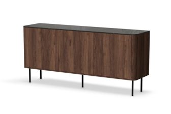 Komoda 160 cm na nóżkach w klasycznym stylu orzech z czarnym marmurem