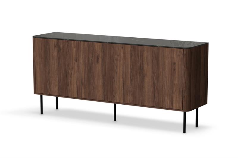 Duża komoda w klasycznym stylu orzech z marmurowym blatem 160 cm SOLANO 6 Komoda 160 cm na nóżkach w klasycznym stylu orzech z czarnym marmurem