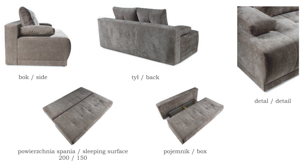 Kanapa z luźnymi poduchami double pocket do spania ODESSA 1