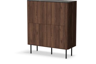 Klasyczna komoda orzech z marumorym blatem na czarnych nóżkach