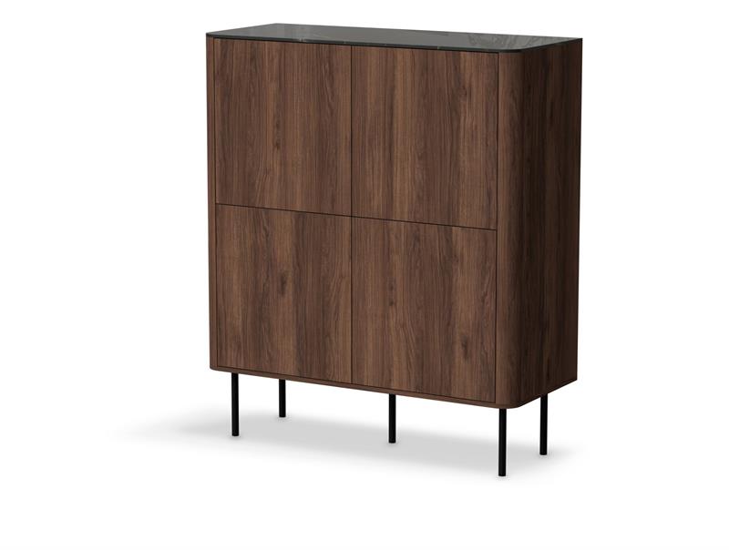 Klasyczna wysoka komoda orzech z marmurem 100 cm SOLANO 6 Klasyczna komoda orzech z marumorym blatem na czarnych nóżkach
