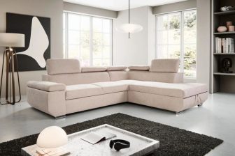 Bardzo modny narożnik z pięcioma zagłówkami i funkcją spania codziennego