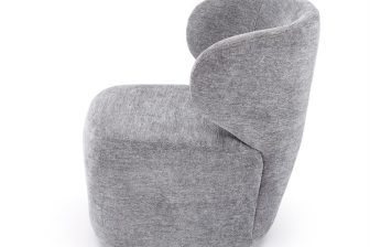 Szary obracany fotel z okrągłym siedziskiem i oparciem na głowę