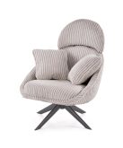 Obrotowy fotel w prązki z dużymi poduchami