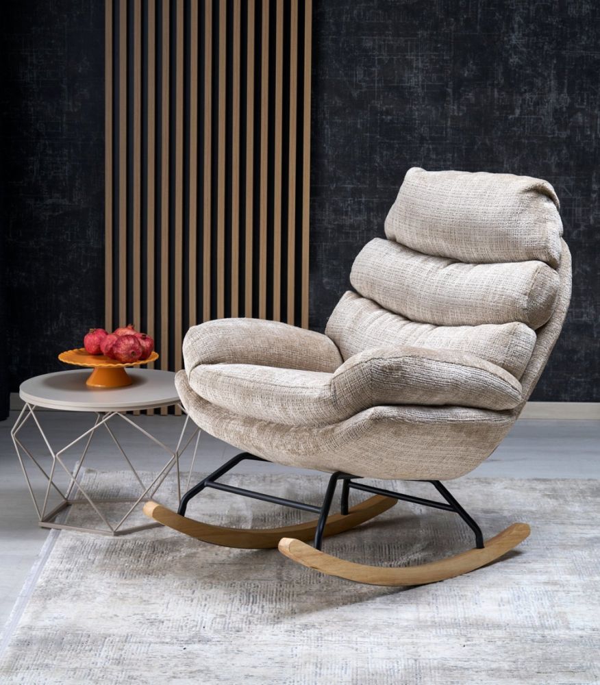 Popielaty fotel bujany z wygodnym siedziskiem GIORGIO 2 Szary fotel bujany z wygodnym siedziskiem i oparciem