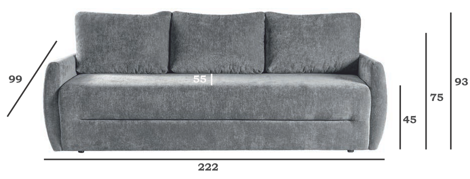 Rozkładana kanapa z dużymi poduchami FRESCO 3