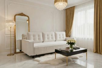 Rozkładana kanapa z marszczeniem LATINA 2 Kanapa z marszczeniem w tkaninie hydrofobowej z funkcją spania