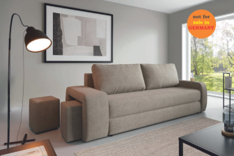 Rozkładana sofa z pufami chowanymi w boczku