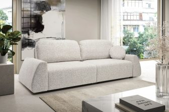 Przytulna sofa z funkcją spania codziennego do salonu w aranżacji japandi