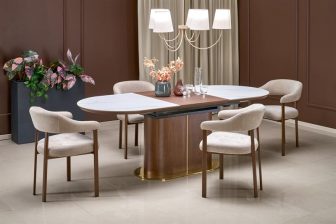 Wielki stół dwukolorowy owalny rozkładany do pięknego salonu