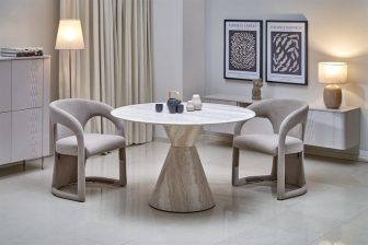 Modny stół okrągły ze stożnkową nogą