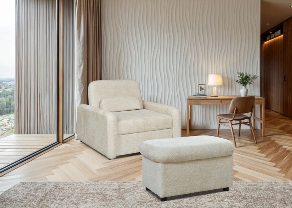 Szezlong z pufą i fotel do spania DIONIZOS 1 PLUS 1 Fotel rozkładany do spania z pufą z funkcja szezlonga