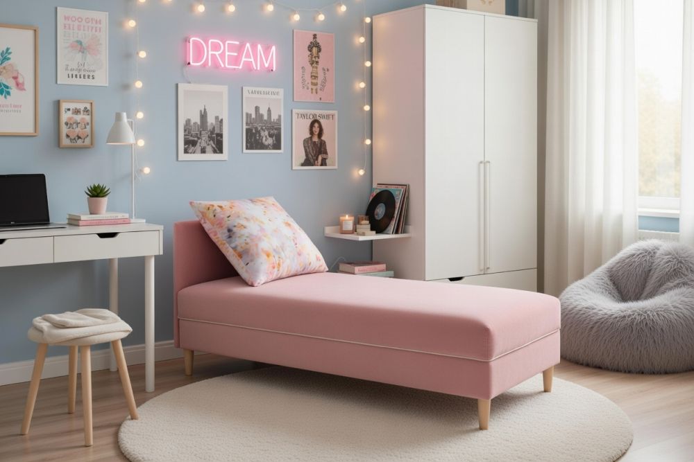 Tani tapczan łóżko jednoosobowe ALFA 1 Tani tapczan dla dziewczynki jednoosobowy