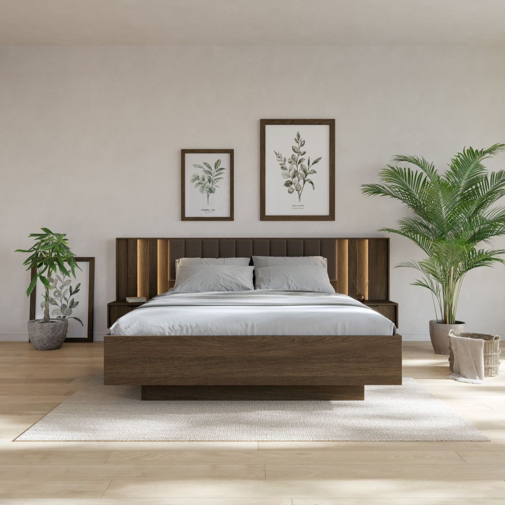 2 szafki nocne ciemne drewno z oświetleniem LED HEBAN 3