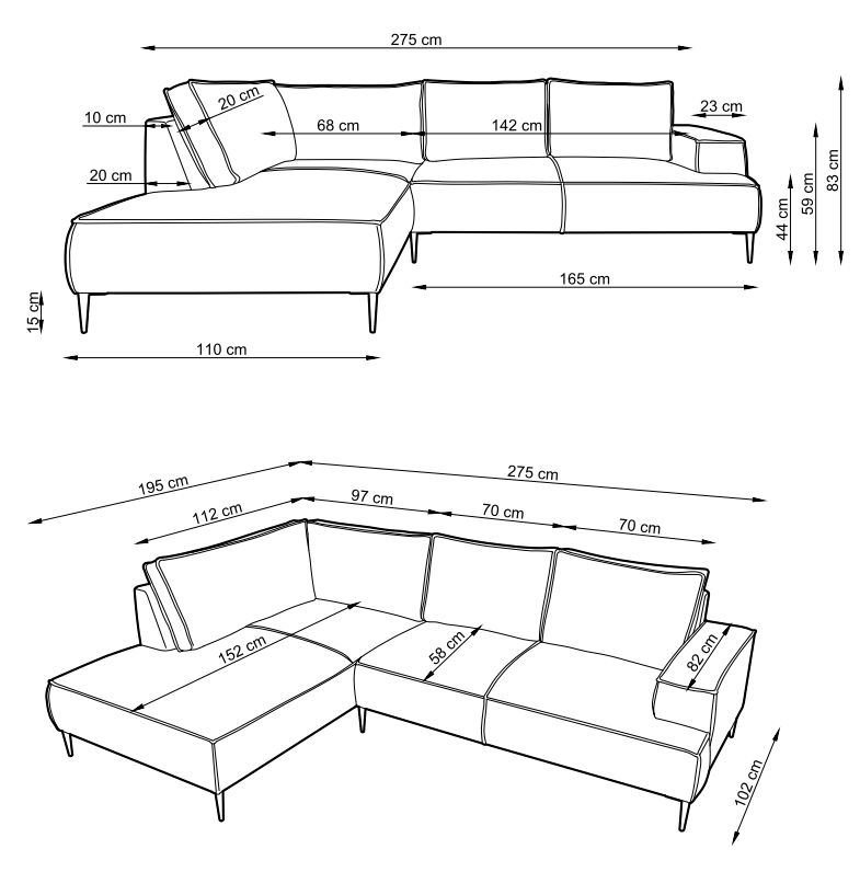 Sofa narożna sztruksowa do odpoczynku OTIS 2 4