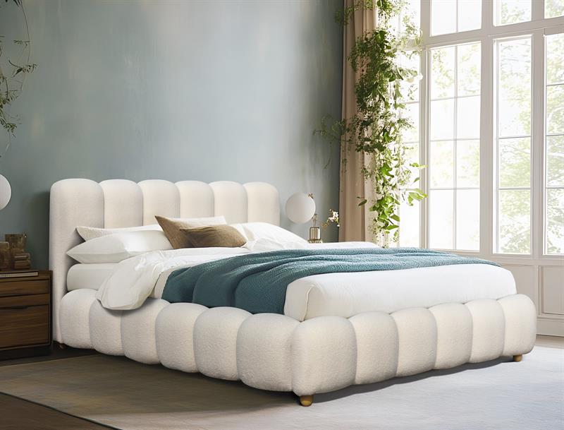 Białe łóżko tapicerowane z pojemnikiem BRISA 160x200 1 Białe łóżko do sypialni z podnoszonym materacem