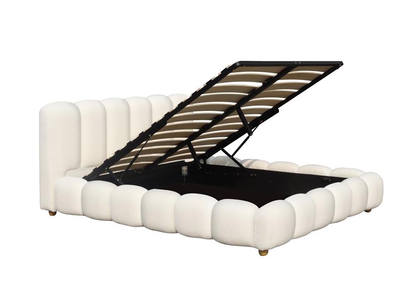 Białe łóżko tapicerowane z pojemnikiem BRISA 160x200 3 Białe łóżko tapicerowane z pojemnikiem BRISA 160x200 1