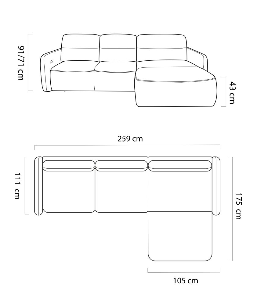 Dopasowany do wnętrza elektrycznie sterowany narożnik z funkcją spania MELLORA 1 5