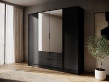 Duża czarna szafa do sypialni z podwójnym lustrem