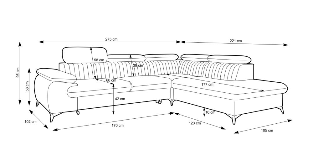 Duży nowoczesny narożnik z funkcją spania i ruchomymi zagłówkami WIRAL 2 7