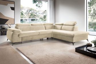 Beżowy narożnik plamoodporny z funkcją spania do pięknego salonu