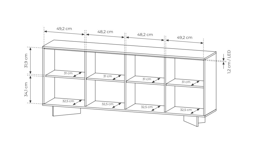 Fantastyczna komoda z czterema szafkami LED 204 cm SENSO 6