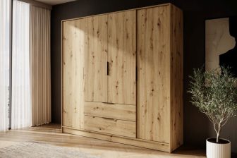 Duża garderoba bez lustra dąb artisan z szufladami, półkami i drążkiem