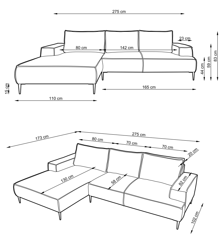 Kanapa rogowa sztruks do wygodnego siedzenia OTIS 1 4