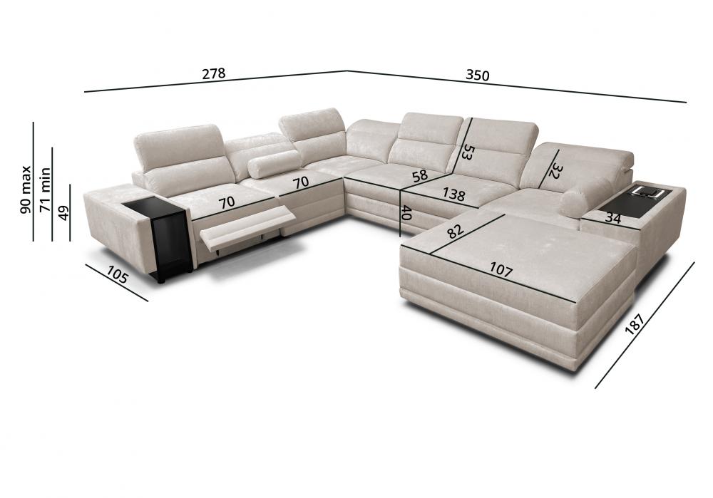 Kanapa U wielka z funkcją spania z podnóżkiem barkiem i ładowarką ASTON 8 MIX 11 Kanapa U wielka z funkcją spania z podnóżkiem barkiem i ładowarką ASTON 8 MIX 10