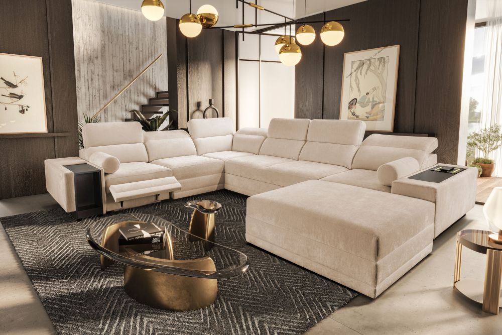 Kanapa U wielka z funkcją spania z podnóżkiem barkiem i ładowarką ASTON 8 MIX 1 Kanapa U wielka z funkcją spania z podnóżkiem barkiem i ładowarką ASTON 8 MIX