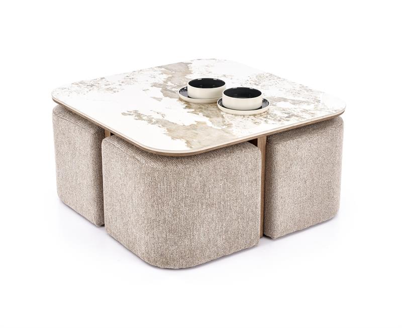 Ekskluzywna ława z beżowymi pufami do salonu ARAKIS 2 Ekskluzywna ława z pufami