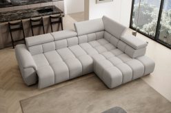 Lekka wizualnie kanapa narożna ze sterowanym elektrycznie siedziskiem