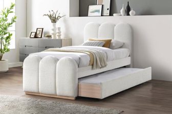 Kremowe łóżko z drugim dodatkowym materacem wysuwanym z dołu MACARENA 90x200 421 Łóżko 90x200 z dodatkowym drugim materacem