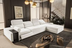 Luksusowa kanapa narożna do spania z barkiem ładowarką telefonu i podnóżkiem ASTON 12 MIX 11