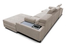 Luksusowa kanapa narożna do spania z barkiem ładowarką telefonu i podnóżkiem ASTON 12 MIX 19