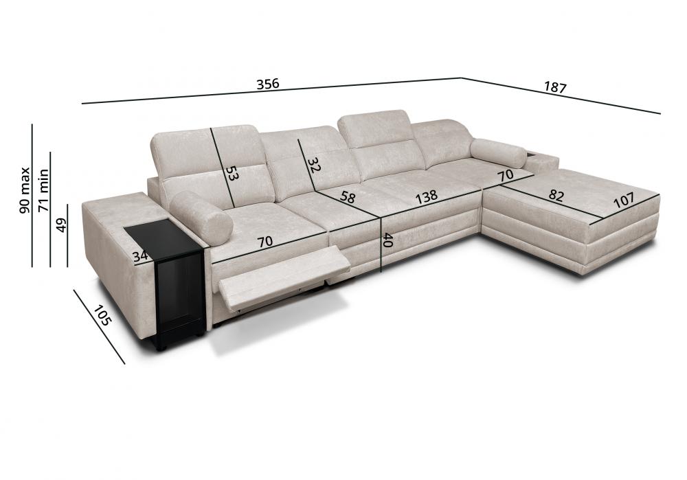 Luksusowa kanapa narożna do spania z barkiem ładowarką telefonu i podnóżkiem ASTON 12 MIX 20