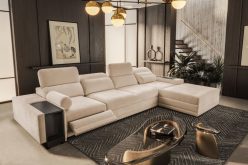 Luksusowa kanapa narożna do spania z barkiem ładowarką telefonu i podnóżkiem ASTON 12 MIX 12