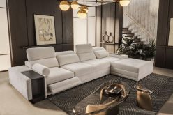 Luksusowa kanapa narożna do spania z barkiem ładowarką telefonu i podnóżkiem ASTON 12 MIX 13