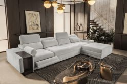 Luksusowa kanapa narożna do spania z barkiem ładowarką telefonu i podnóżkiem ASTON 12 MIX 15