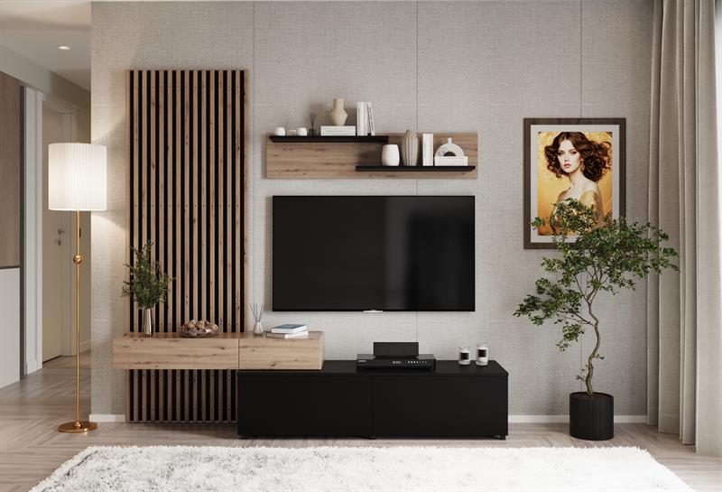 Modna meblościanka z lamelami